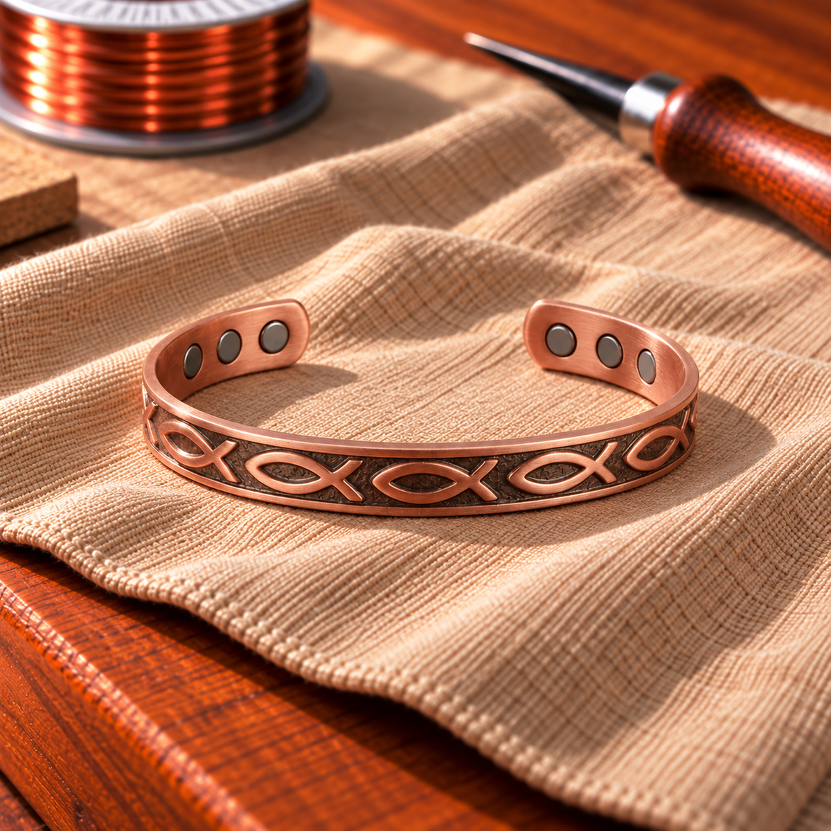 Bracelet magnétique en cuivre Ichthys