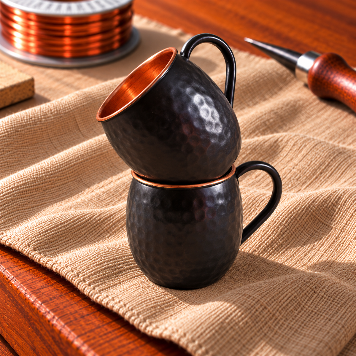 Tasses Moscow Mule noires en cuivre