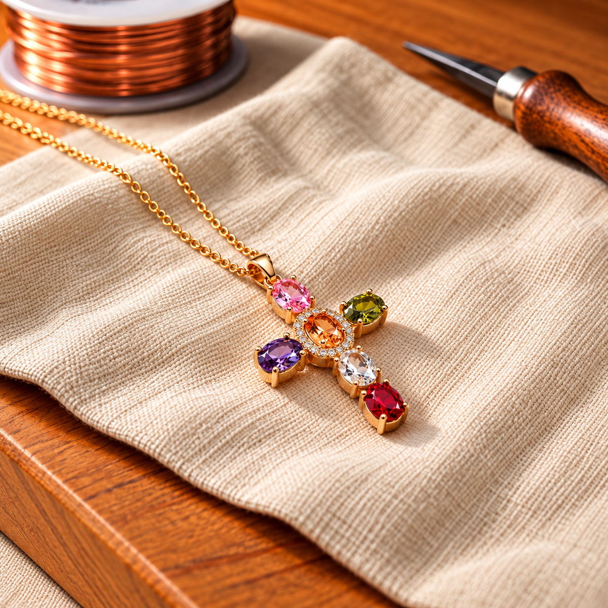 Pendentif croix à zircons avec chaîne