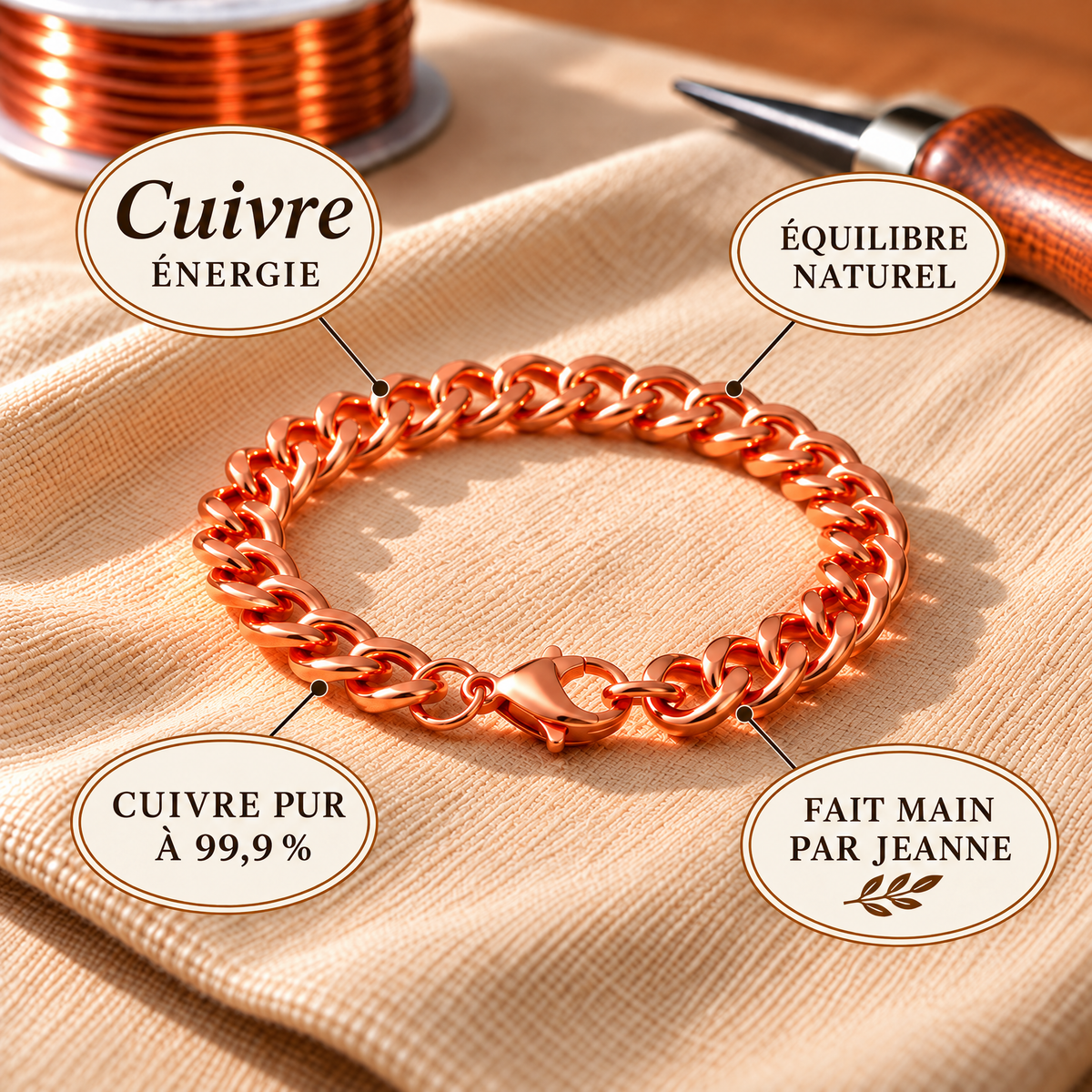 Bracelet manchette en cuivre pur Cuffo