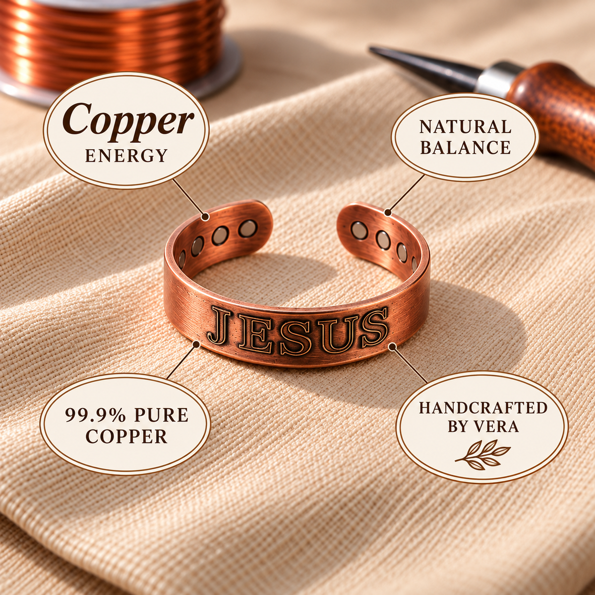 Bague en cuivre pur Grâce