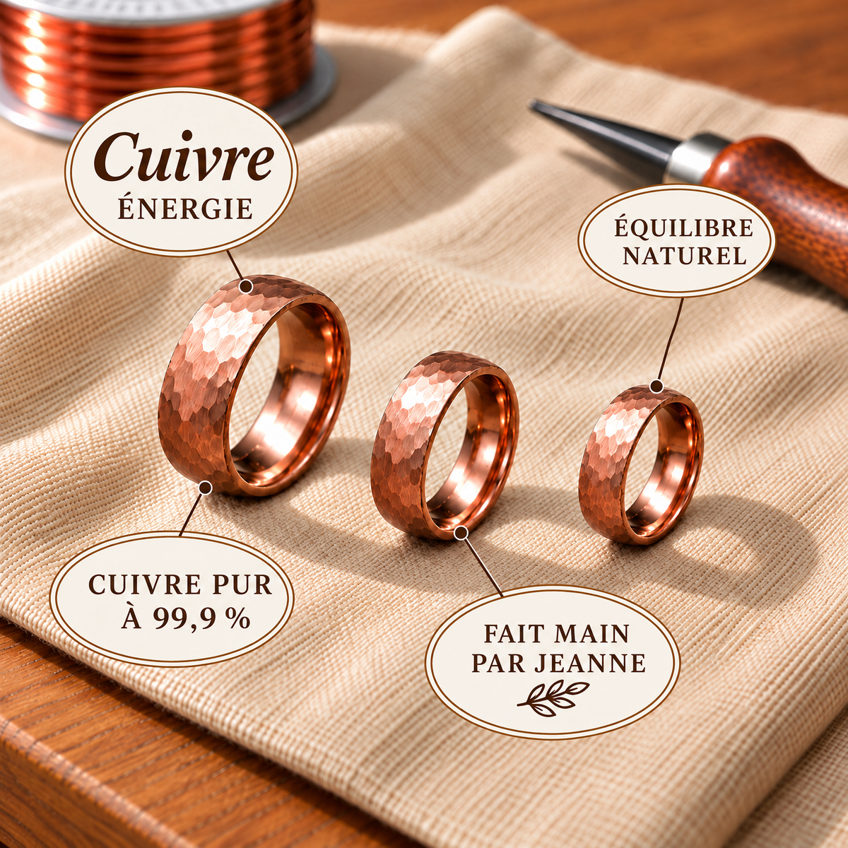 Bague en cuivre pur Empreinte
