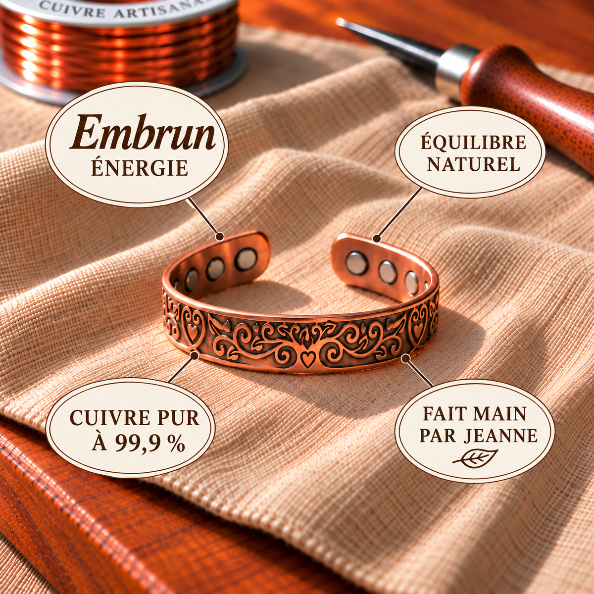 Bracelet en cuivre Marée